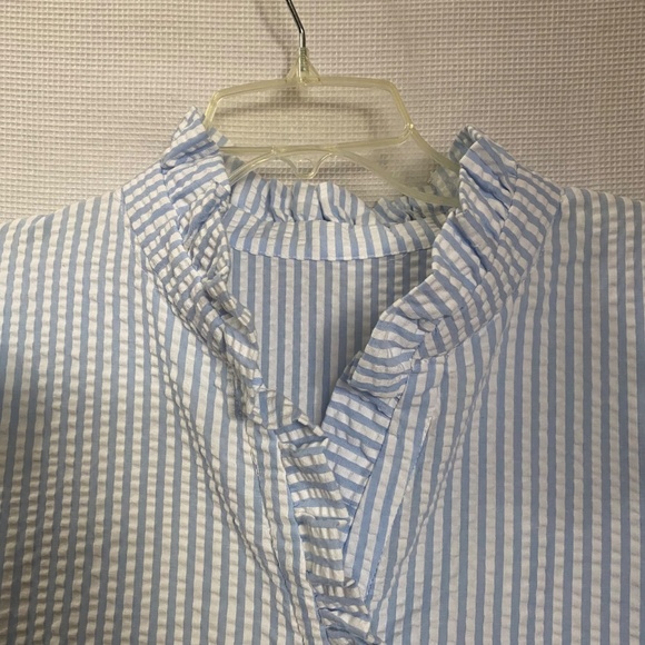 Blue White Seersucker Gingham Ruffle Tiered Prairie Cottagecore Maxi Dress S/M - Picture 12 of 16